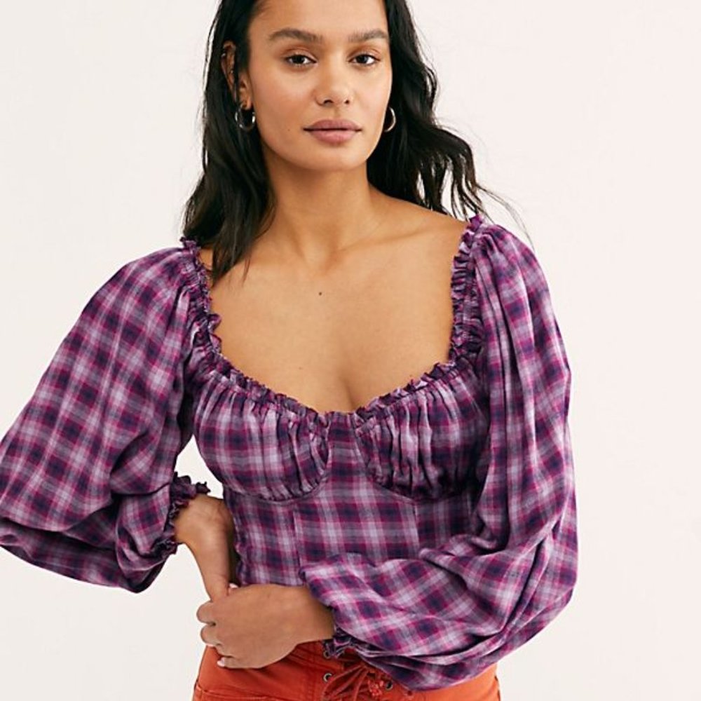Free People cherry bomb plaid top